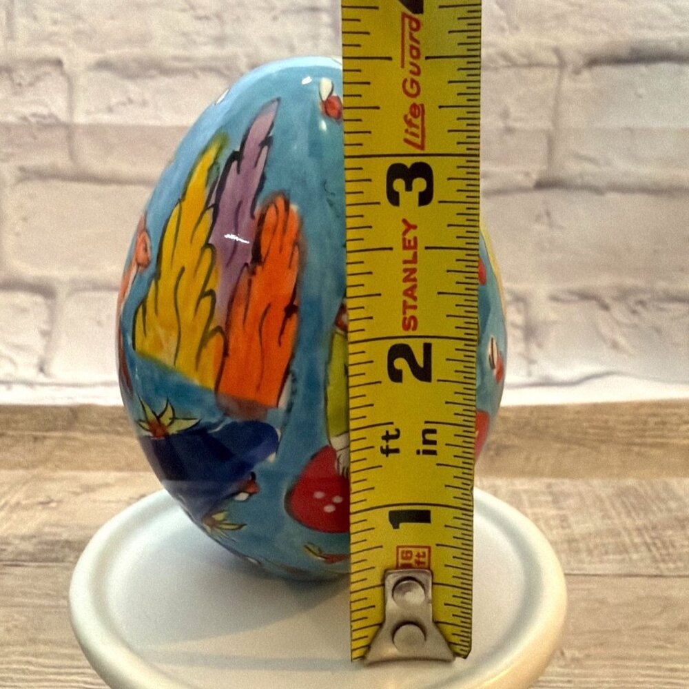 Hand-Painted Turkish Ceramic Pottery Egg Istanbul Grand Bazaar Blue Folk Art VTG - Picture 6 of 13